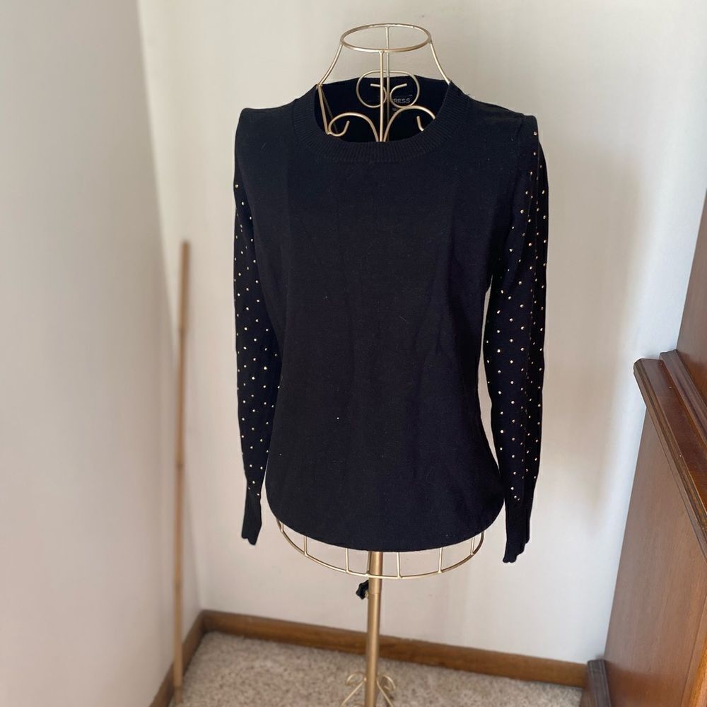 Express Black Studded Sleeve Long Sleeve Top Size Small
